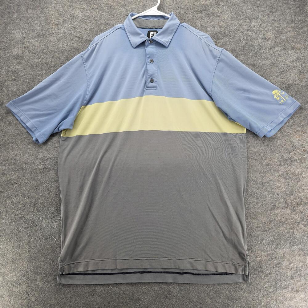 FootJoy Polo Shirt Mens XL Blue Gray Colorblock Golf Performance 1916 Logo
